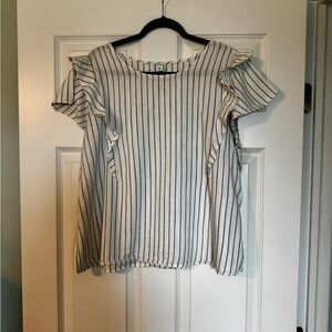 Old Navy XL Blue White Striped Ruffle Short Sleeve Top